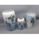 Royal Copenhagen Blackberry pattern wares, graduated set of three tapering vases, largest 9 1/2"