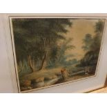 J TOBIN, late 19th century watercolour study, Figures on a wooded river bank, 24 1/2" wide including