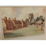 J WARREN FENTON, framed watercolour study, Monks Eleigh Suffolk, 24" wide