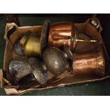 Box mixed brass and copper wares to include kettles, various vases etc