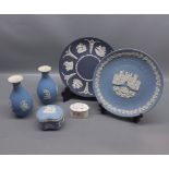 Mixed Lot: various Jasperwares, to include pair of vases, plates, trinket box and a further floral