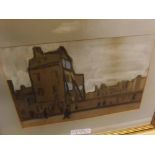 GEOFFREY STEPHEN ALLFREE, charcoal and watercolour study, Street scene, 14 1/2" wide including frame