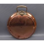 19th century circular copper and brass mounted bed warmer