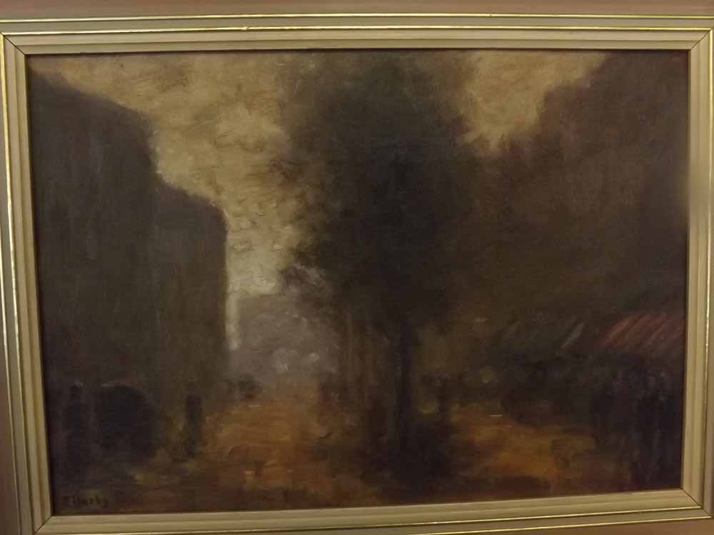 ELLERBY, oil on board study, Street scene, 18" wide including frame