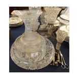 Mixed Lot: various clear cut glass wares, to include large flared vase, circular bowls, incomplete