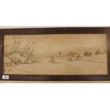 EARLY 20TH CENTURY JAPANESE SCHOOL, two watercolour studies, Moored ships and Figure on a bridge,