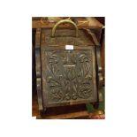 Late Victorian Gothic carved oak coal box, with brass looped handle