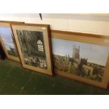 GROUP OF THREE, 20th century watercolour studies, Cathedral views, largest 35" wide