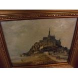 19TH CENTURY, indistinctly signed, oil on canvas, Mont St Michael, 10" x 8 1/2"