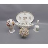 Mixed Lot: Aynsley shell-formed bowl, small Royal Staffordshire table bell, model vase of flowers