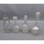 Mixed Lot: four 19th and early 20th century clear glass decanters, largest 10" high (4)