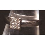 Previous metal square cluster diamond ring, the square panel design set with nine small square
