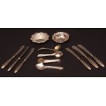 Mixed Lot: two various embossed bon-bon dishes, together with assorted tea and coffee spoons, silver