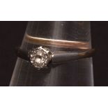 Precious metal solitaire diamond ring, set with a round brilliant cut diamond (0.20ct approx),