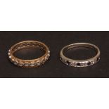 Mixed Lot: 9ct white gold small diamond and sapphire half eternity ring, finger size L/M, together