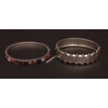 Mixed Lot: silver and agate set hinged bracelet, hallmarked for Birmingham 1924 (one stone missing),