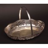 Early 20th century electro-plated swing handled table basket of oval form with pierced gallery and