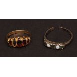 Mixed Lot: 9ct gold five stone garnet ring (one stone missing), together with a white metal ring