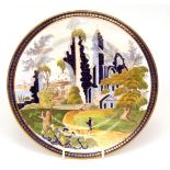 Early 19th century circular cabinet plate by J & R Clews, the centre painted in colours with scene