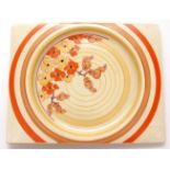 Clarice Cliff Biarritz plate, decorated with the "Hydrangea" pattern, 10 1/4" wide