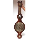 Mid-19th century rosewood five dial wheel barometer, with swan neck pediment over a removable