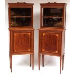 Pair of fine quality Edwardian display cabinets, each with swan neck pediments over glazed tops with