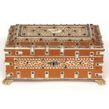 Anglo-Indian ivory and sandalwood small rectangular casket, the inner lid applied with a plaque