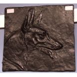 M Meyer-Pirat relief bronze plaque depicting the head of a dog dated 1923, 13 1/2 x 14"