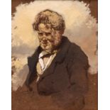 ATTRIBUTED TO ERSKINE NICOL, RSA ARA (1825-1904, BRITISH) Portrait of a man oil sketch on card 7 1/2