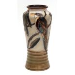 Royal Doulton Stoneware baluster vase, by Harry Simeon, tube-lined and decorated with kingfisher