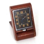 First half of the 20th century leather cased folding travel alarm clock, Jaeger-LeCoultre, 020824,