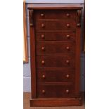 Victorian style Wellington chest, crossbanded top, locking side flap and seven graduated drawers,