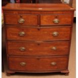 Early 19th century mahogany chest, cross banded top over two short and three full width drawers on