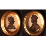 ENGLISH SCHOOL (19TH/20TH CENTURY) pair of female profiles two silhouettes with highlight 3 x 2 1/