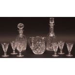 Waterford Crystal: hobnail cut water jug with pinched spout, L-shaped decanter with square