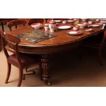 Victorian mahogany wind-out extending D-ended dining table, moulded edge over a plain frieze and