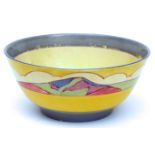 Clarice Cliff circular bowl "Gibraltar" pattern, (shoulder only), 8" diameter