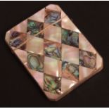 Late 19th century mother of pearl and abalone card case of typical hinged rectangular form, the