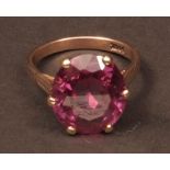 Mid-20th century dress ring, set with an oval Alexandrite (synthetic stone) (8ct app), stamped 14K