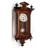 Late 19th/early 20th century miniature Vienna type walnut and ebonised Vienna type wall timepiece,