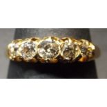 Mid-20th century 18ct gold five-stone diamond ring, having five brilliant cut diamonds, claw set