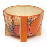 Clarice Cliff small jardiniere, decorated with the "Fruitburst" design on a caf au lait ground, 3"