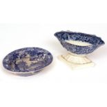 Small circular Spode Italian condiment dish, together with a further oval pearl ware salt, both 19th