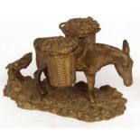 Gilded spelter unusual ink stand formed as a donkey with panniers, 8" long