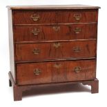 18th century walnut chest, with cross banded top over two short and three full width graduated