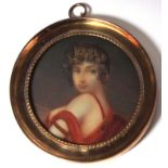 CONTINENTAL SCHOOL (19TH/20TH CENTURY) Roman Goddess portrait miniature 2 1/2 ins diameter