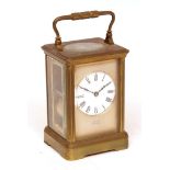 Early 20th century French brass cased carriage clock, retailed by Rossi - Norwich, 263, the silvered