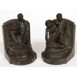 Pair of bronze mounted bookends, backs inscribed "A Souvenir formal opening The Stevens, the World's
