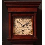 Early 20th century mahogany and simulated painted cased floor-standing triple barrel clock, the case