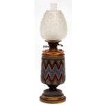 Royal Doulton Stoneware oil lamp, decorated with a heavily relief moulded geometric chevron